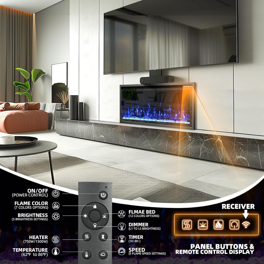 Kucreiheat 42 Inch Electric Fireplace Aluminum Frame-Ultra Silm Fireplace Rec...