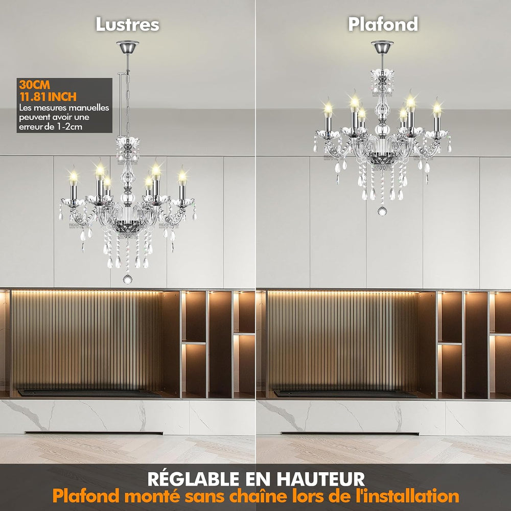 Ridgeyard 6-Lights Crystal Chandelier Modern Candle Chandeliers Living Room L...