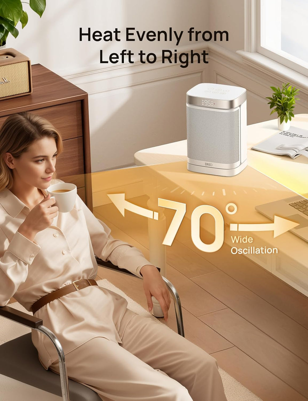 DREO Atom One Space Heater with Remote, 70°Oscillating Electric Heaters with ...
