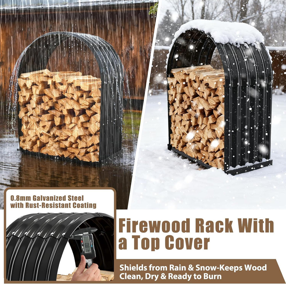TBMLC Heavy-Duty Black Firewood Storage Shed with Round Roof Outdoor/Indoor