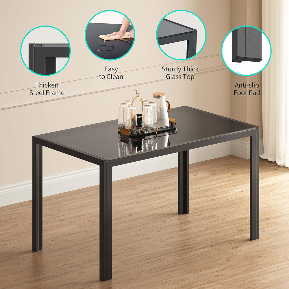 Gizoon Black 5 Piece Glass Dining Table Set, Kitchen Table and Chairs for 4