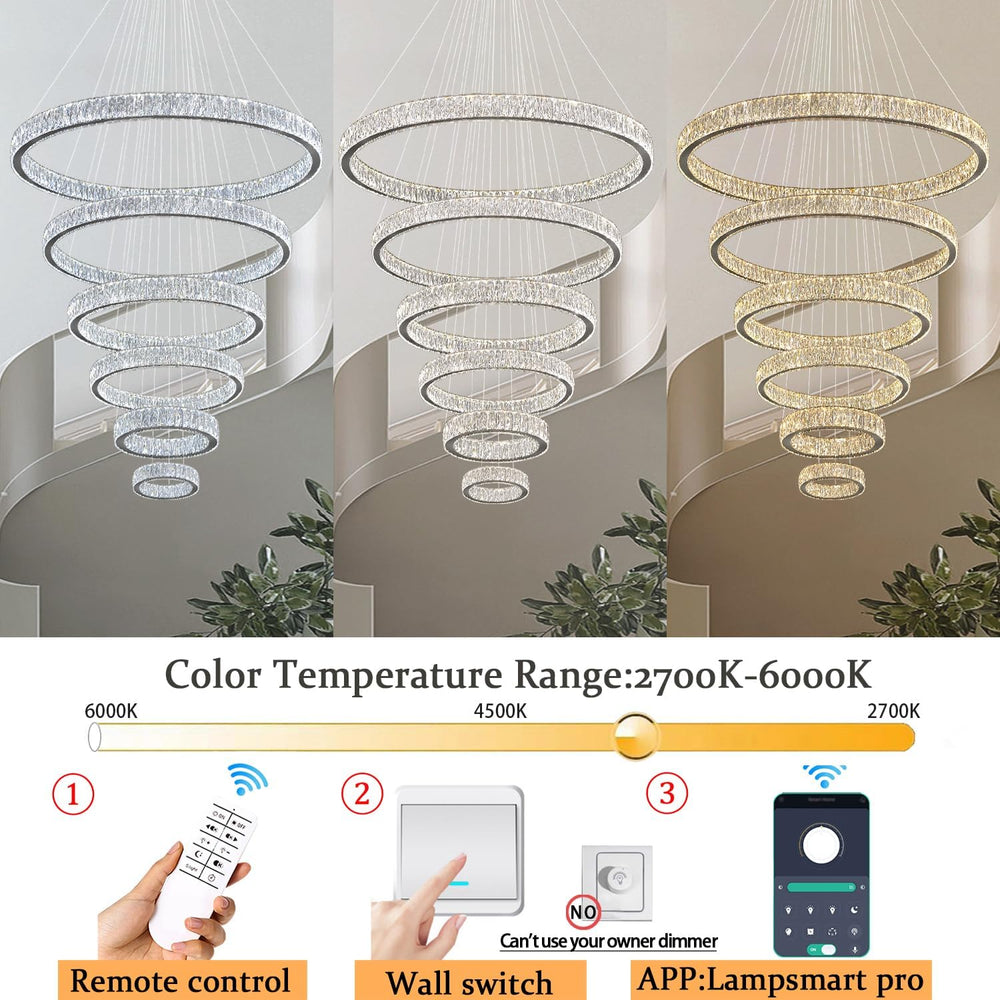 Extra Large 6 Ring Crystal Chandelier Modern LED Long Crystal Chandelier for ...