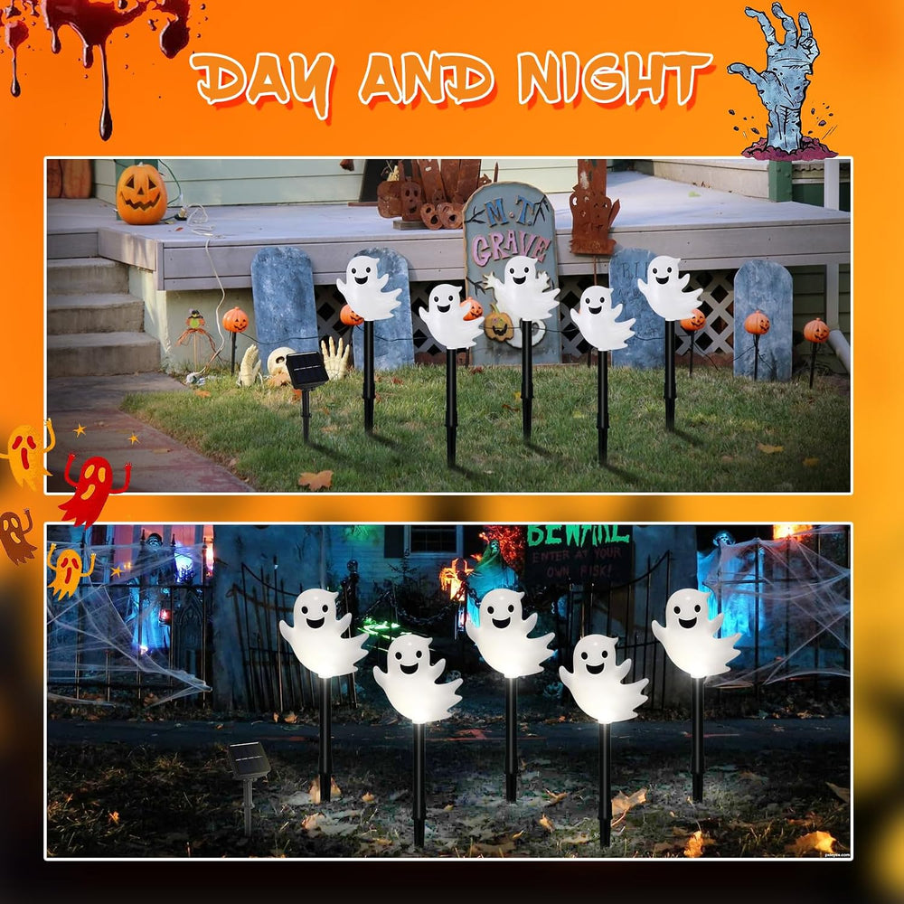 10 Pack Solar Halloween Ghost Pathway Lights, 3D Solar Lights
