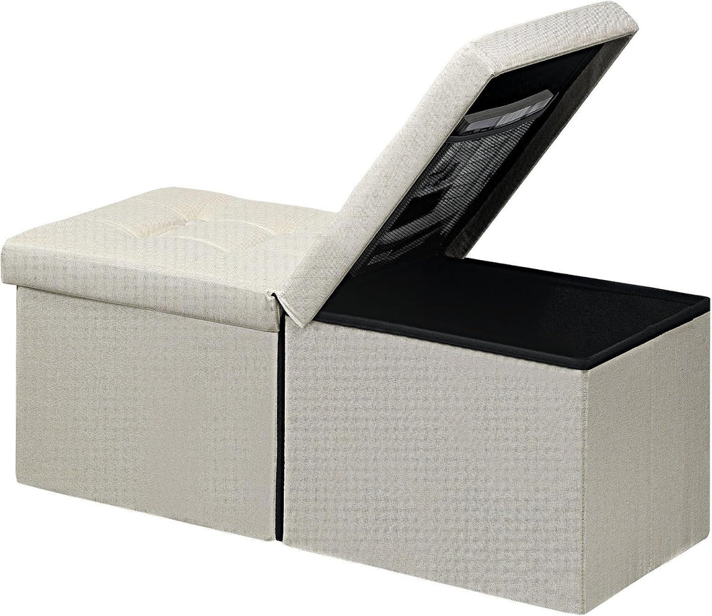 AmasSmile Footrest Ottoman Storage Bench,34" Linen Folding Chest,Beige
