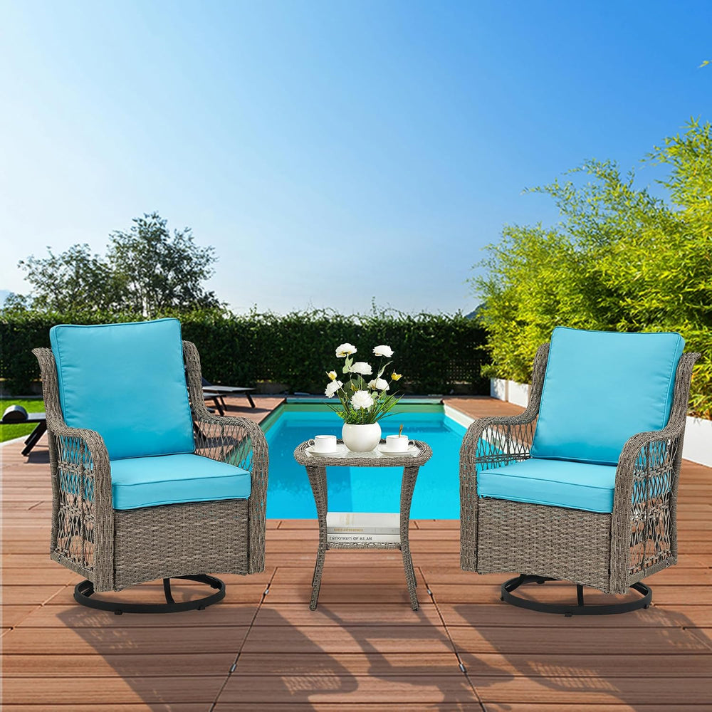 GAOMON 3 Pieces Outdoor Swivel Rocker Chair Set of 2 with Small Side Table, 3...