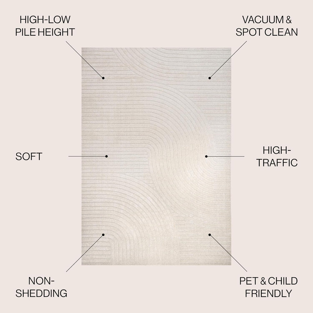 JONATHAN Y Hallie High-Low Curve Ivory/Cream Indoor/Outdoor Area Rug, 5x8, Mi...