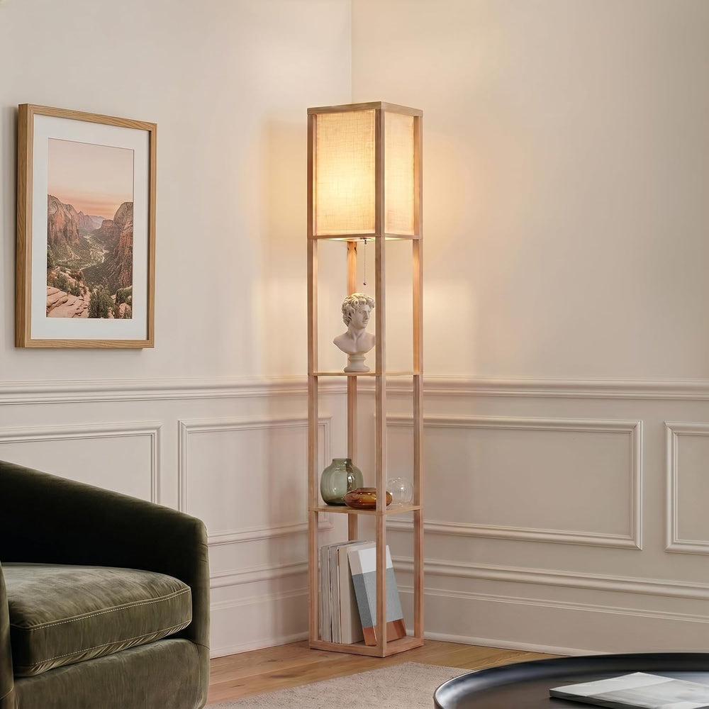 Brightech Maxwell - Modern Shelf Floor Lamp with Lamp Shade & Warm White ...