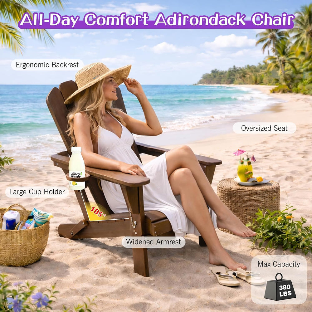 Domi Folding Adirondack Chair Set of 2, HDPE All-Weather Adirondack Chairs wi...
