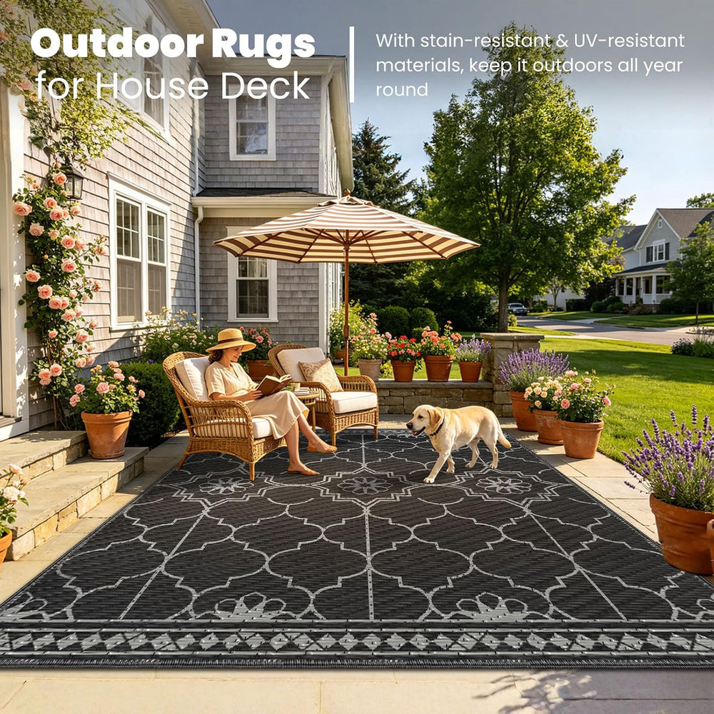8x10Ft Outdoor Rug, Solar Powered Outdoor Rug with 113LEDs Strip Lights for H...
