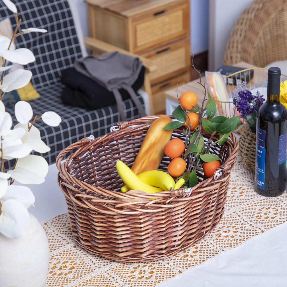 JJSQ Wicker Picnic Basket with Folding Handles Wicker Hand Woven Baskets for ...