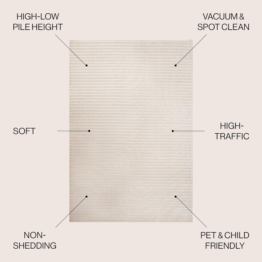 JONATHAN Y Aarhus High-Low Striped Ivory/Cream 7x7 Square Indoor/Outdoor Area...