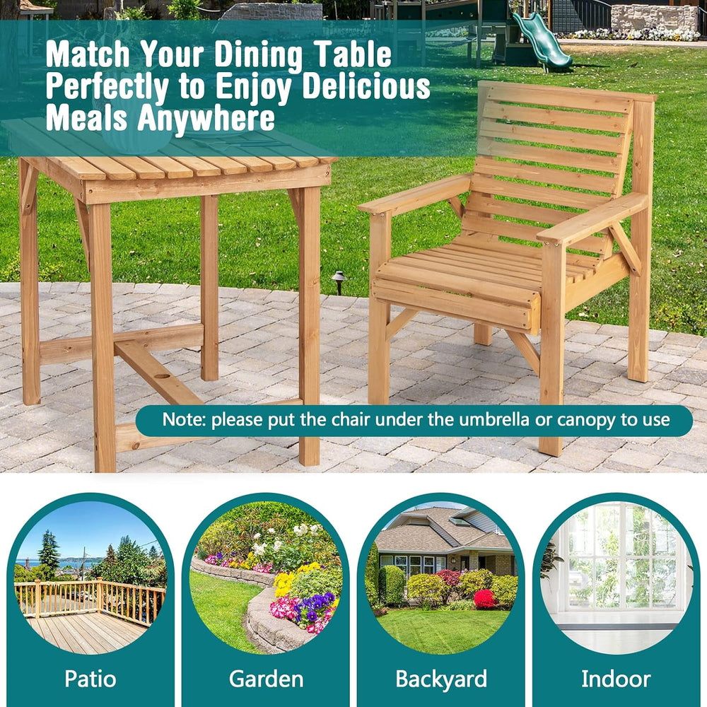 GIANTEX Outdoor Patio Dining Chairs, Solid Wood Bistro Chairs, Inclined Backr...