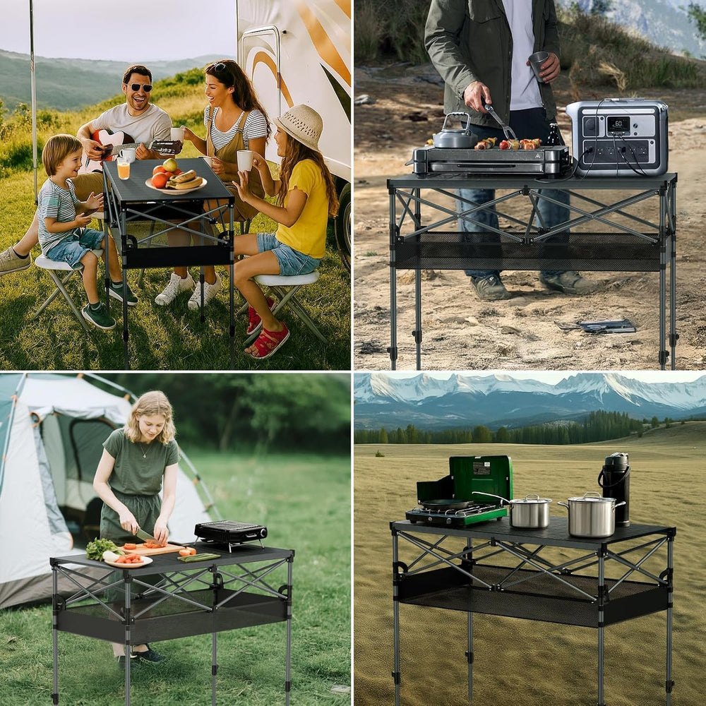 FUNYKICH Aluminum Folding Camping Table, 2 Height Adjustable 34.2''&a...