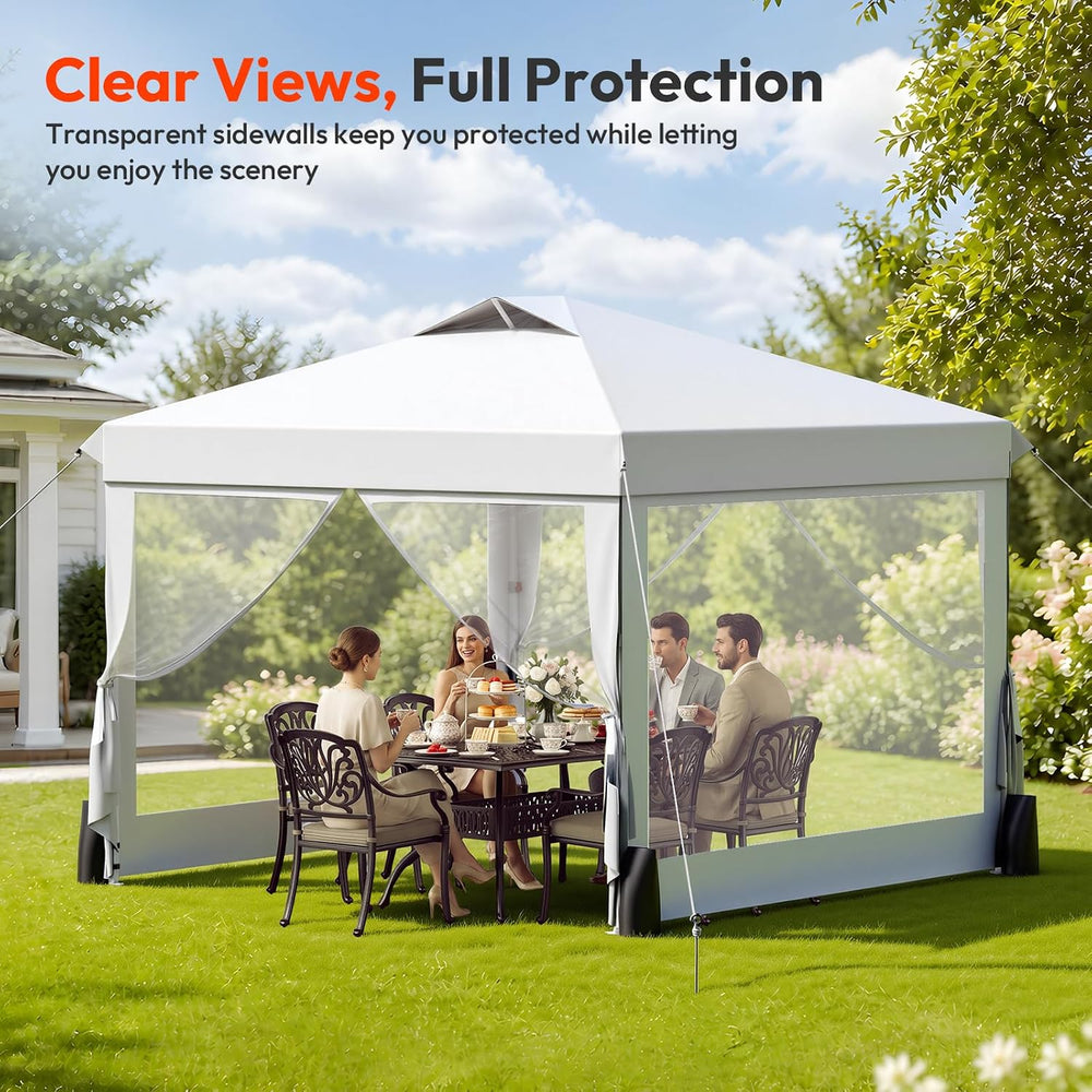 VINGLI 10x10 Pop Up Canopy Tent with Sidewalls One Push Setup(White)