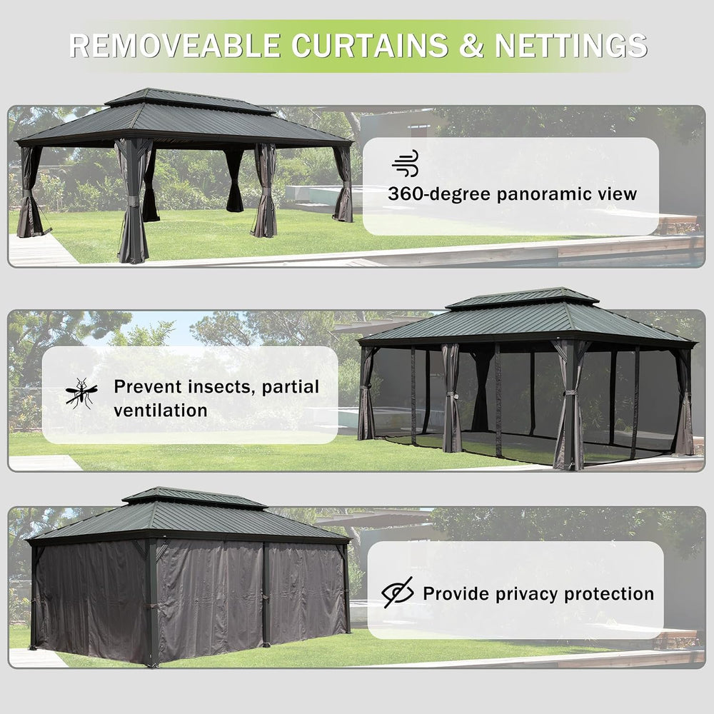 Domi 14'X22' Gazebo, Hardtop Gazebo for Patio with Drainage System, Gray