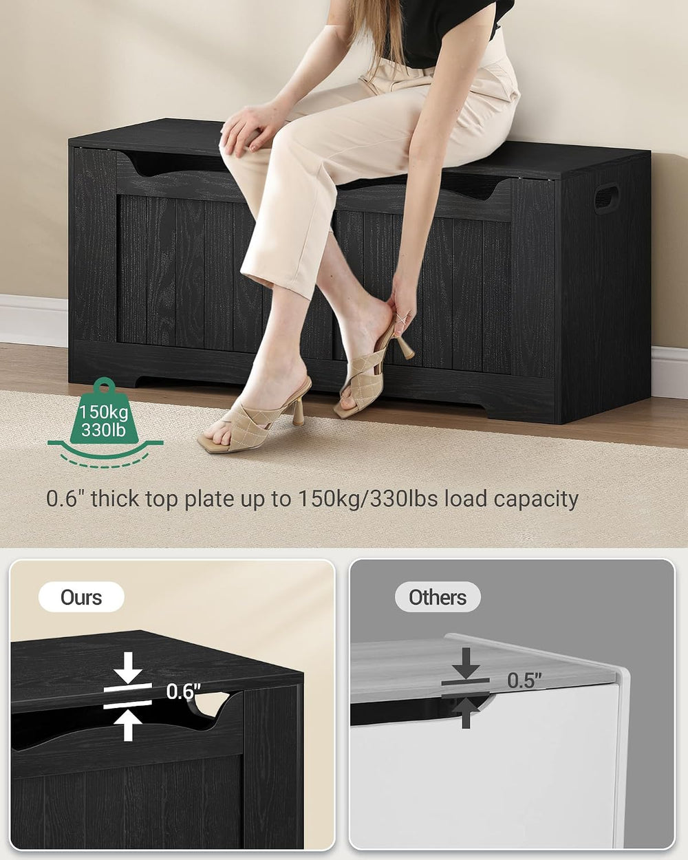 Hzuaneri 43" Farmhouse Storage Chest | 55 Gal | 330lb Seat | Espresso Black