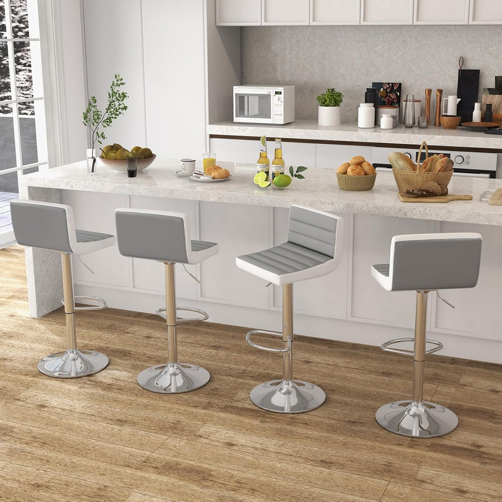 COSTWAY Adjustable Bar Stools Set of 2, Modern Swivel PU Leather Bar Chairs w...