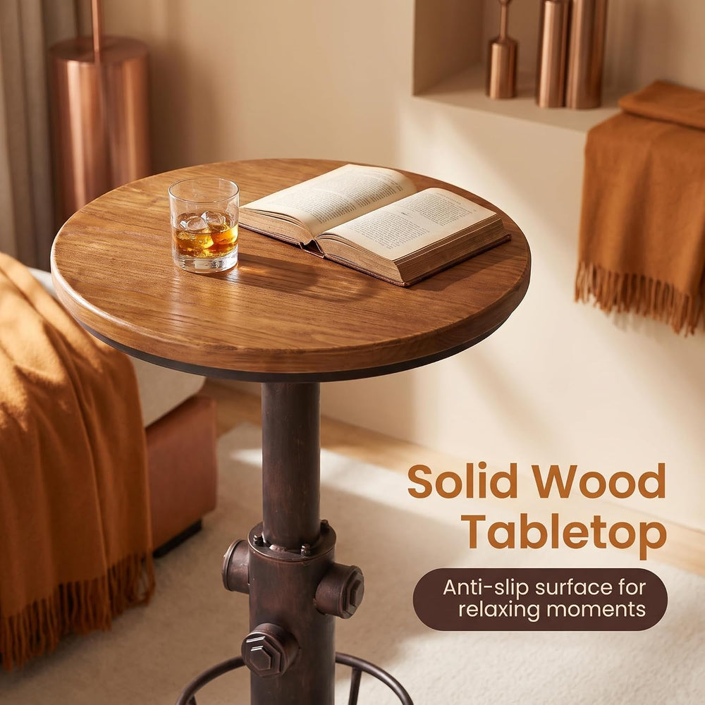 Industrial Bar Table Swivel Round Wooden Top Height Adjustable 38.6-44.4inch ...