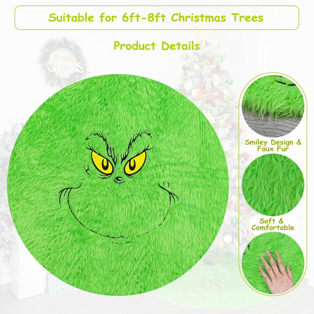 48 inch Green Christmas Tree Skirt, Plush Faux Fur Xmas Tree Skirt | Whimsica...