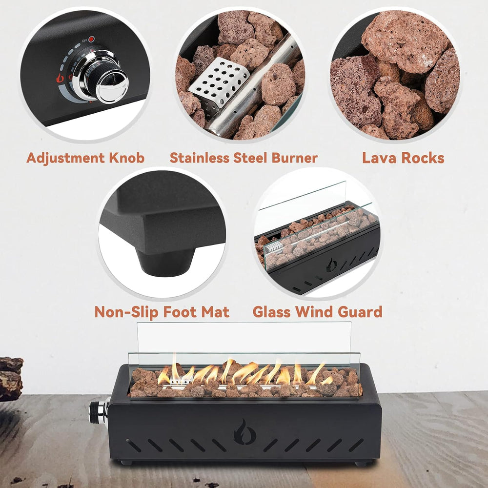 18" Propane Gas Fire Pit Side-Mounted, Portable Tabletop Fireplace, FP026