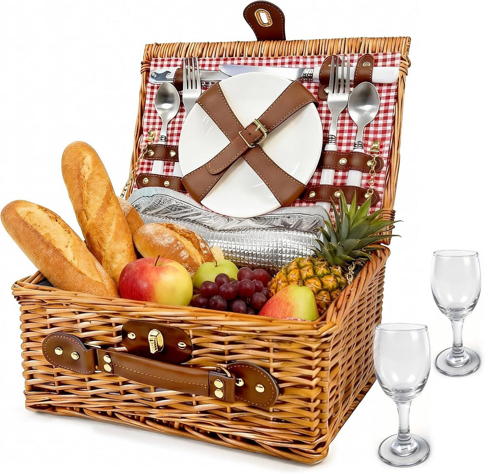 Picnic Basket for 2 with Insulated Cooler Compartment