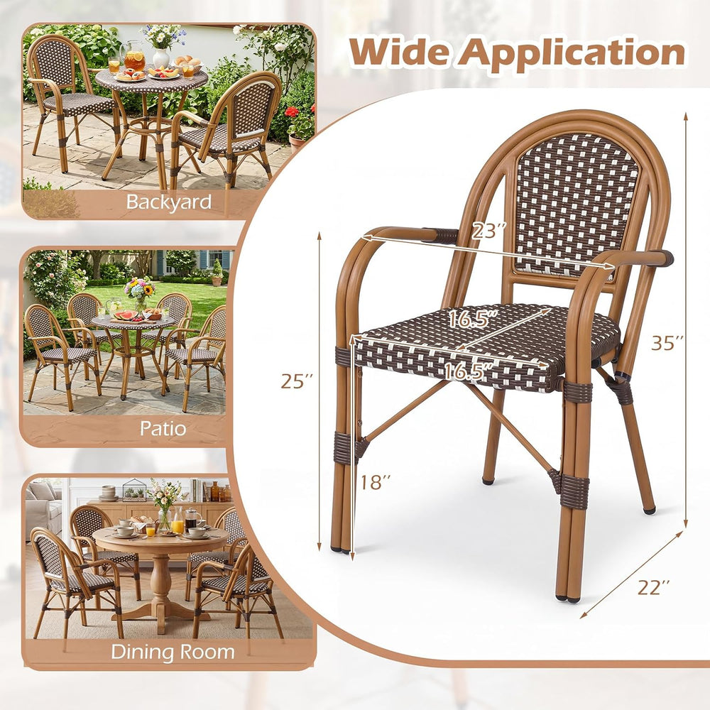Tangkula Wicker Patio French Bistro Dining Chairs Set of 4