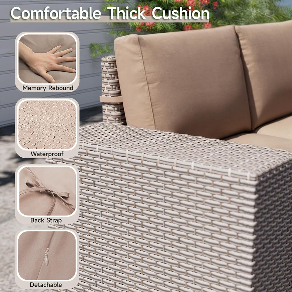 6-Piece Outdoor Patio Furniture Set, Modular Sectional Sofa Set with Glass Co...