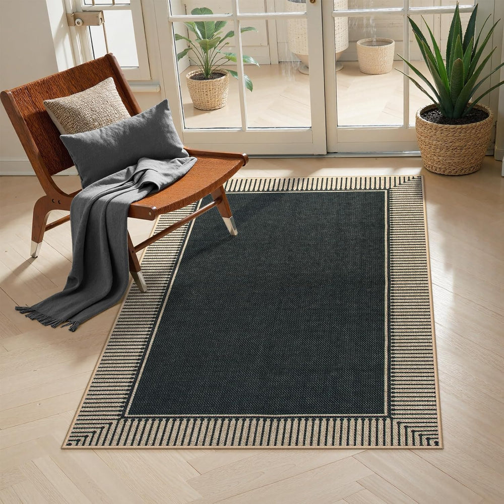 Moynesa Striped Border Easy Jute Outdoor Patio Rug 3x5, Washable Entryway Rug...