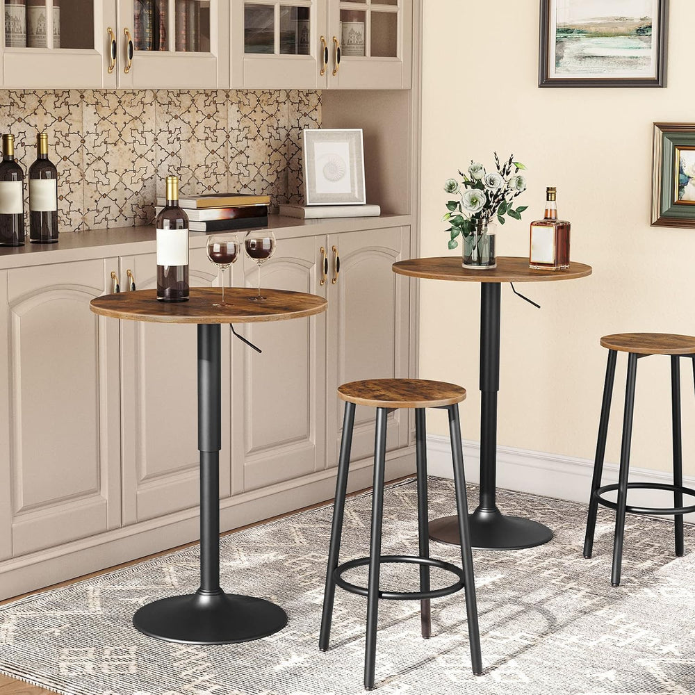 HOOBRO Bar Table, Height-Adjustable Round Pub Table 27-35.4 Inches with Sturd...