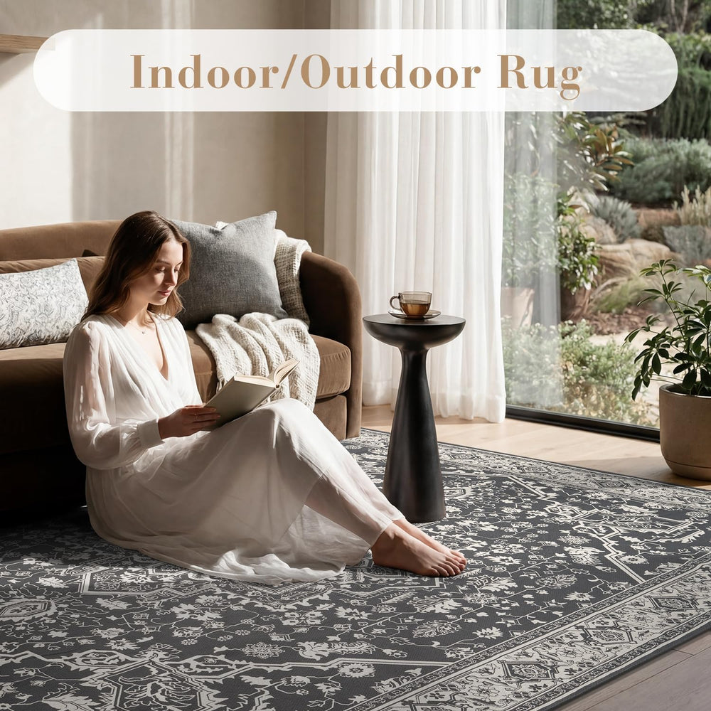 AMOAMI-Outdoor Rug-Patio Rug 5x8 ft Quick Dry Flatweave Textured Machine Wash...