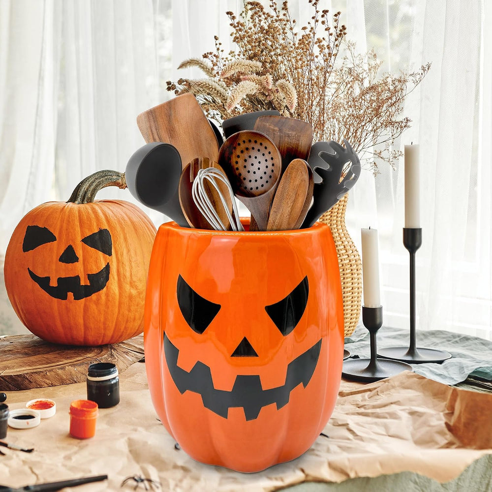 pinata Halloween Kitchen Decor, Ceramic Halloween Pumpkin Utensil Holder