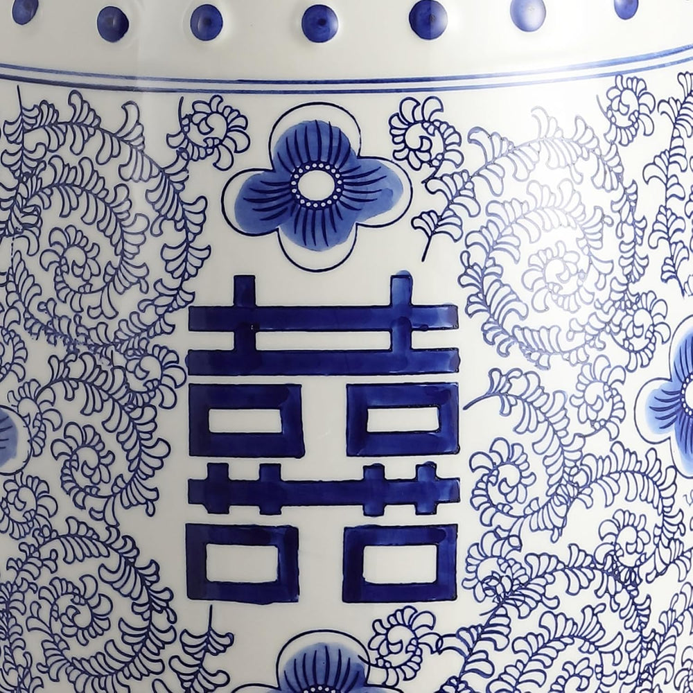 JONATHAN Y Double Happiness Ceramic Garden Stool 18" Table, Blue/White
