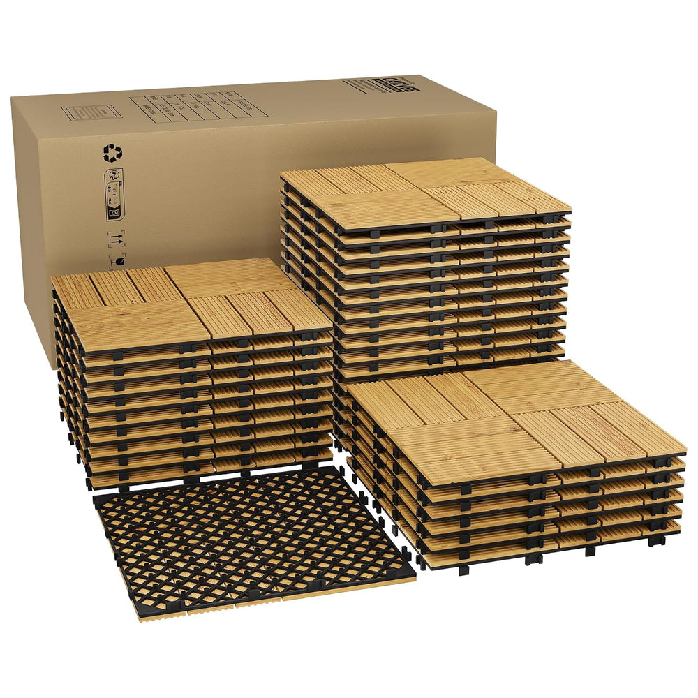 Garvee 33 PCS Acacia Wood Composite Deck Tiles, 12"X12" Solid Wood ...