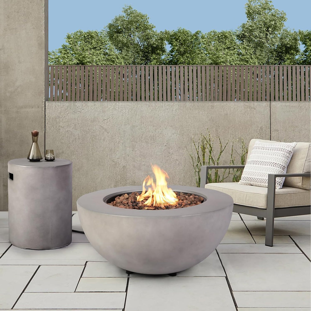2-Piece Outdoor Propane Fire Pit Table Set w/Tank Cover Table, 31.5-inch 50,0...