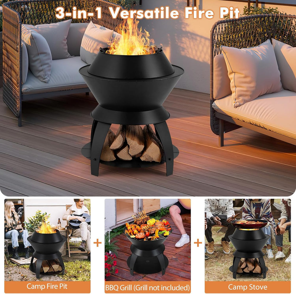 Tangkula Outdoor Fire Pit, 20 Inch Metal Fire Bowl with Pot Holder & Stor...