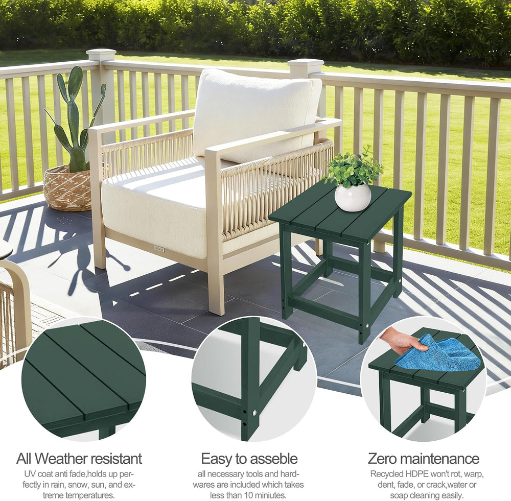 LZRS Patio Side Table, Heavy Duty HDPE Outdoor End Table with Wood Texture, W...