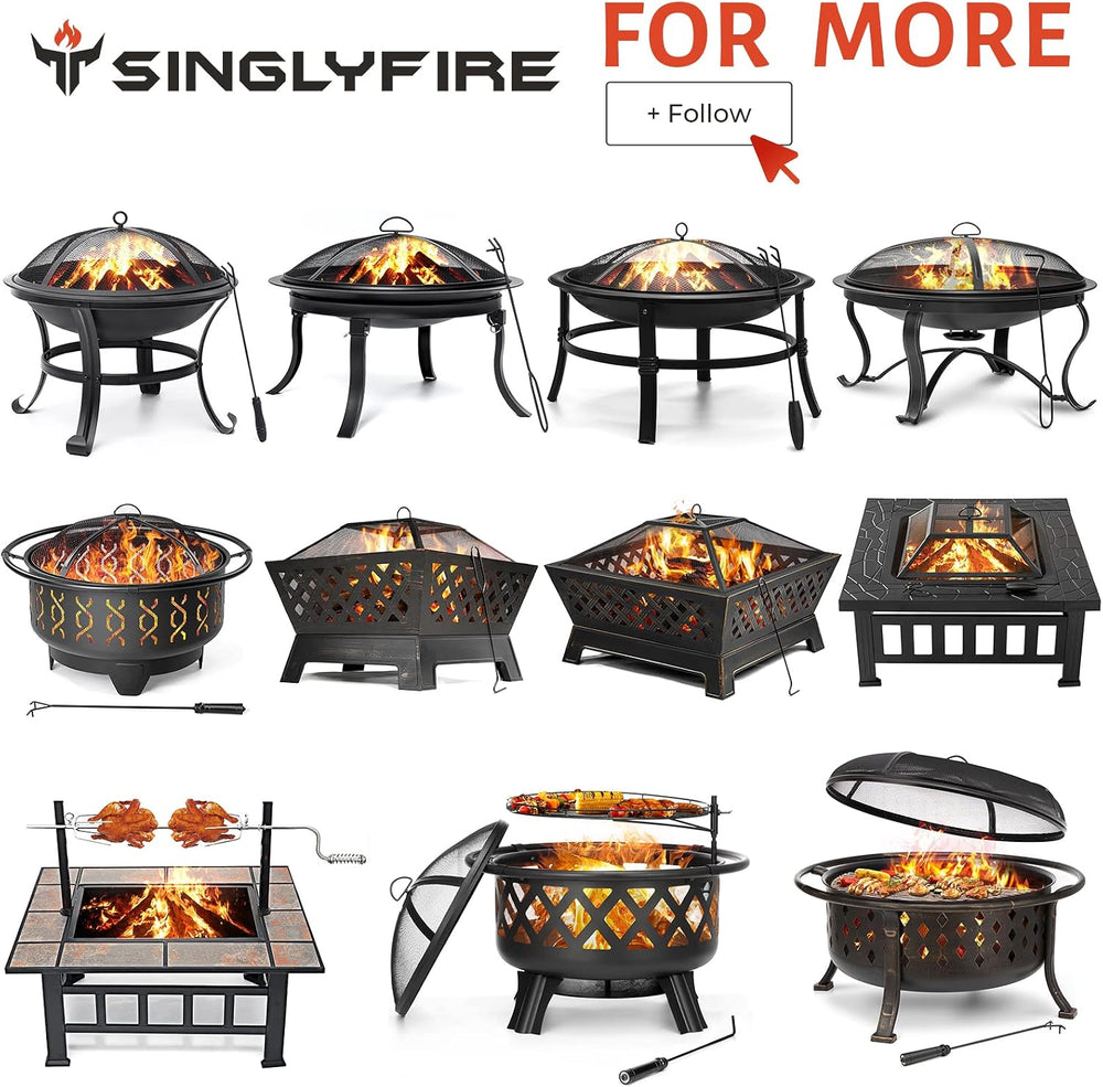 SINGLYFIRE 26 Inch Fire Pit for Outside Outdoor Wood Burning Firepit Bowl Hea...
