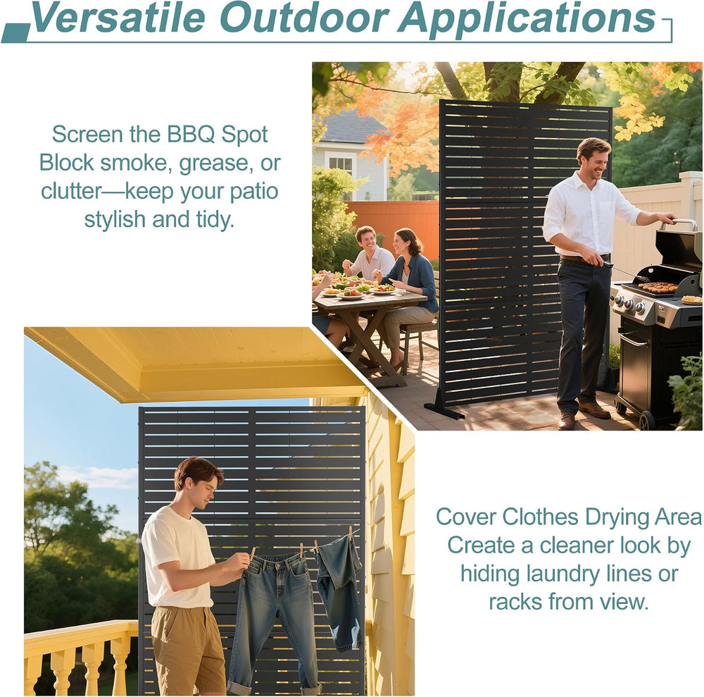 Metal Outdoor Privacy Screen Panels, Black Louvered