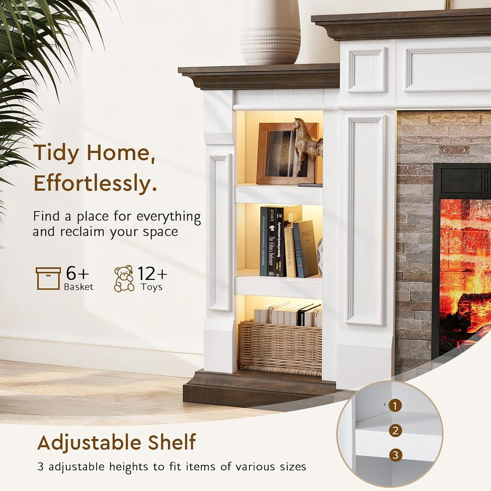 HolliWill 72 Inch Electric Fireplace TV Stand with Mantel, Farmhouse Entertai...