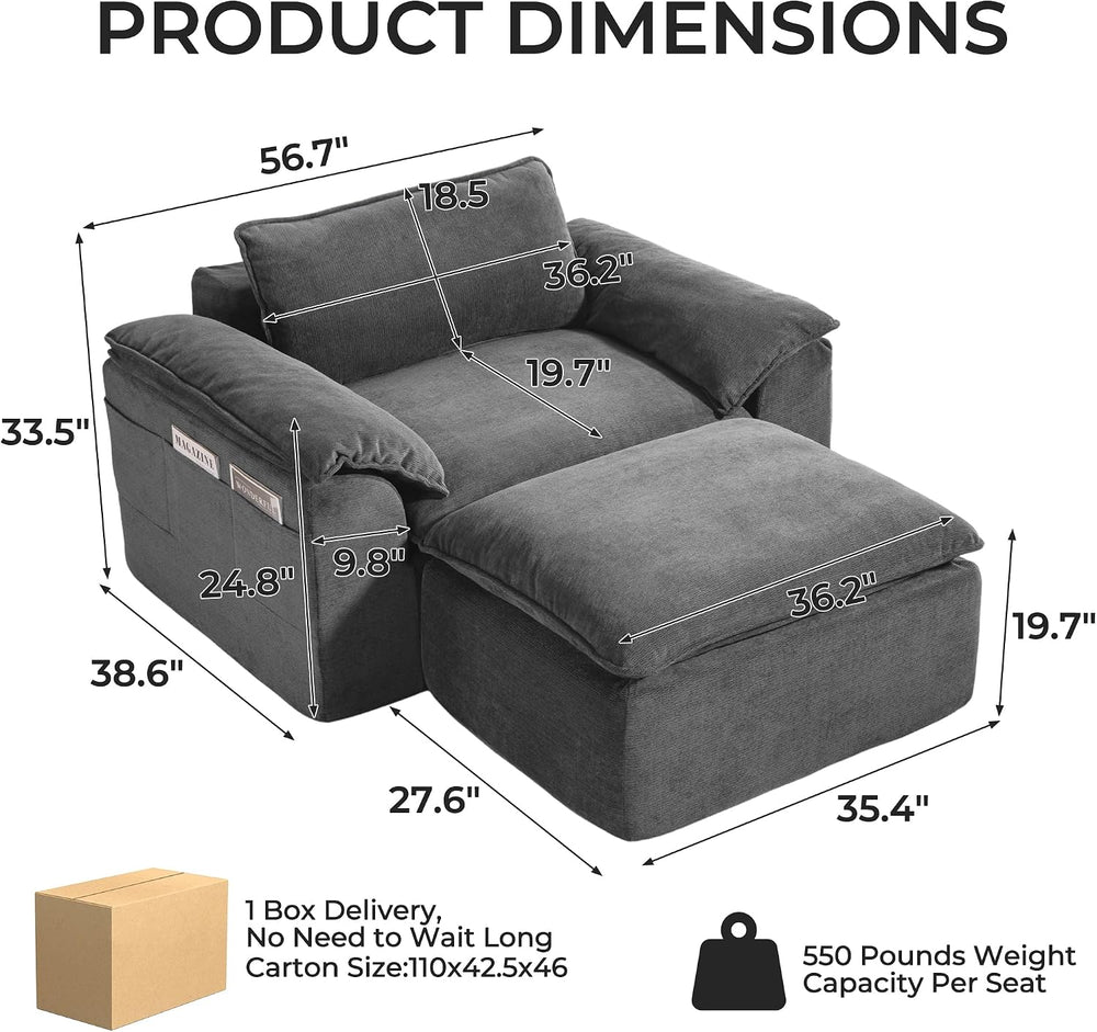 57" Oversized Chair with Ottoman, Deep Seat Chaise Lounge Chair Indoor