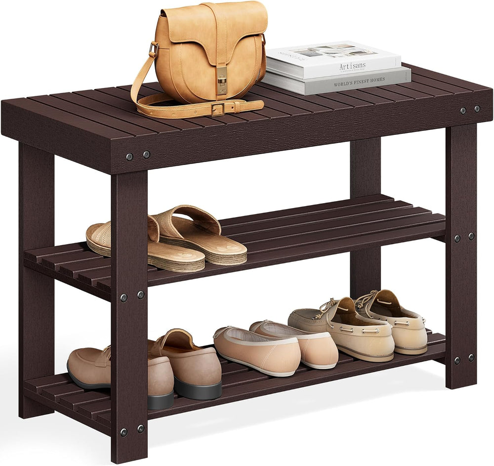 SONGMICS Shoe Rack Bench, 3-Tier Bamboo Shoe Storage Organizer, Entryway Benc...