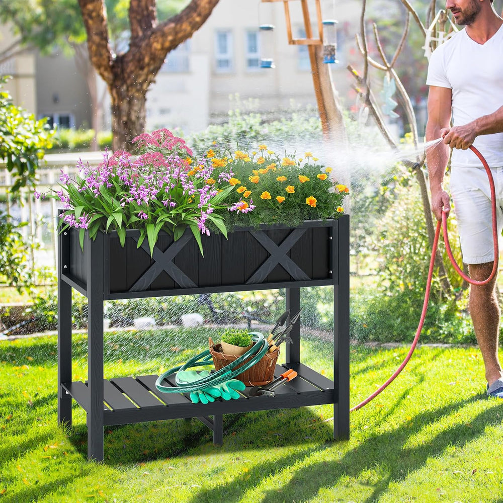 GIANTEX HIPS Raised Garden Bed, Elevated Planter Box w/Legs, Storage Shelf, D...