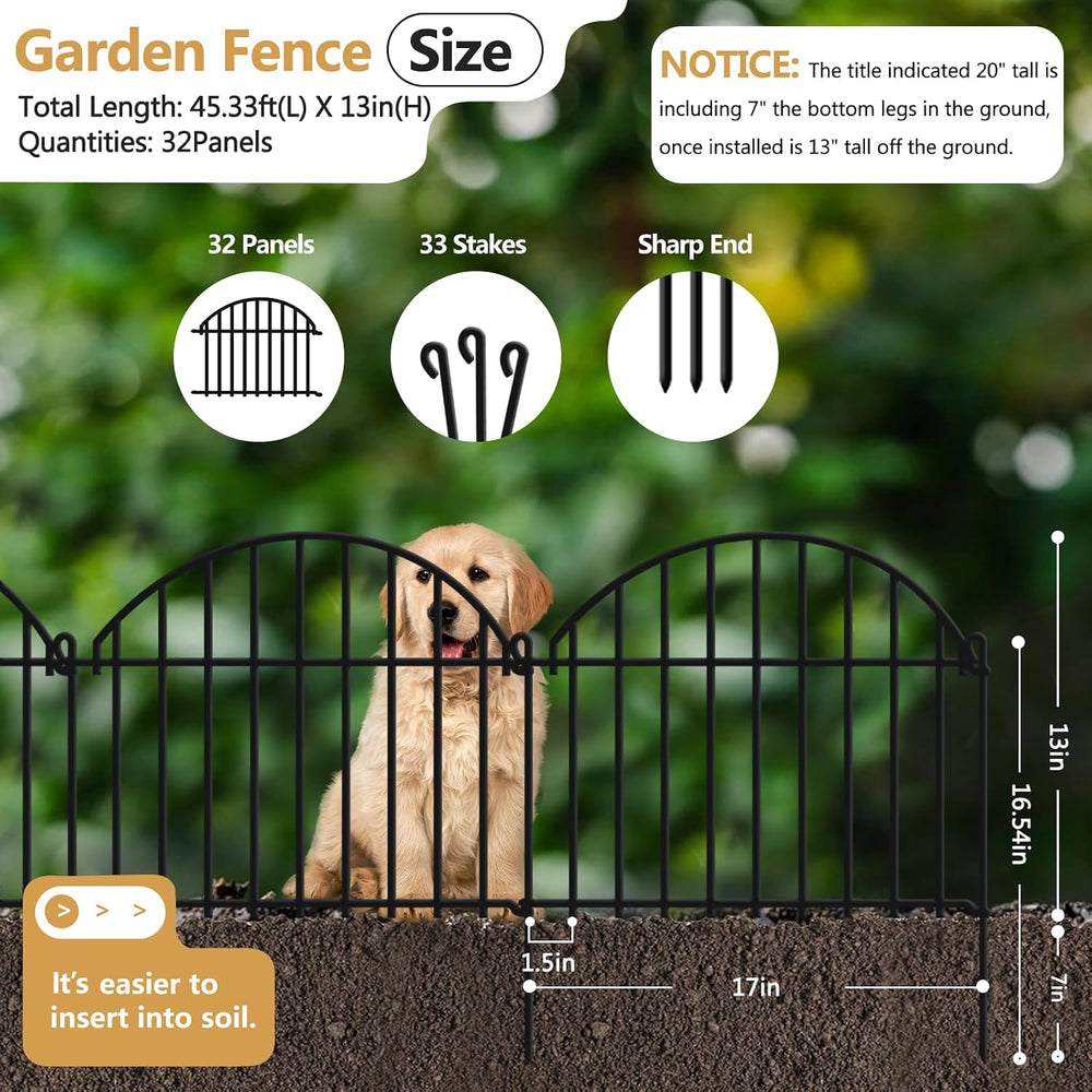 32 Panels Garden Fence, 45.33ft x 20in Animal Barrier Fences for Rabbits Dogs...