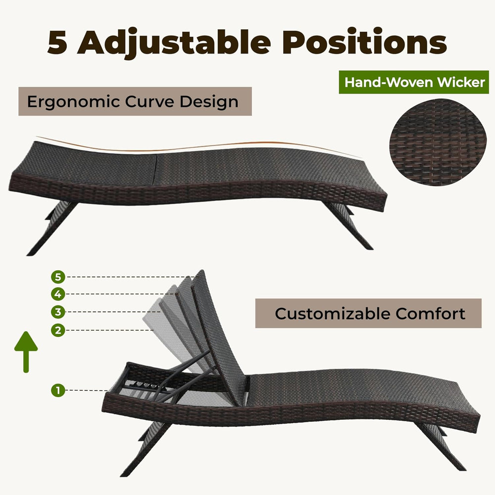 79'' Long Reclining Chair Set of 2 with Cushions, Adjustable Patio Ch...
