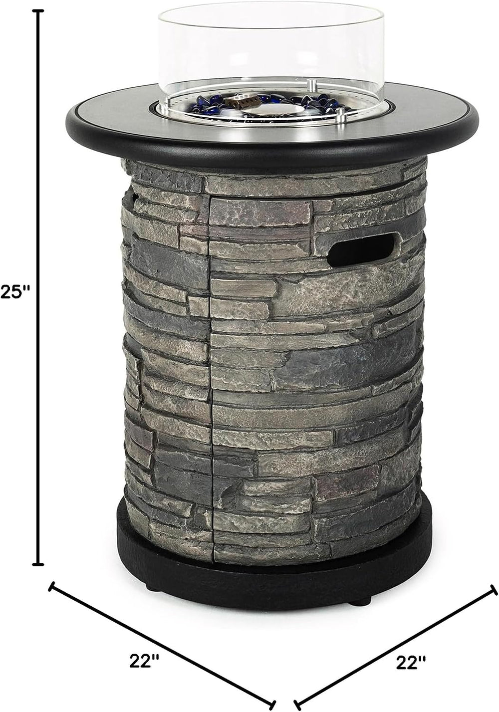 BAIDE HOME Outdoor Propane Fire Pit Table, Round Porcelain Tile Top 22" ...