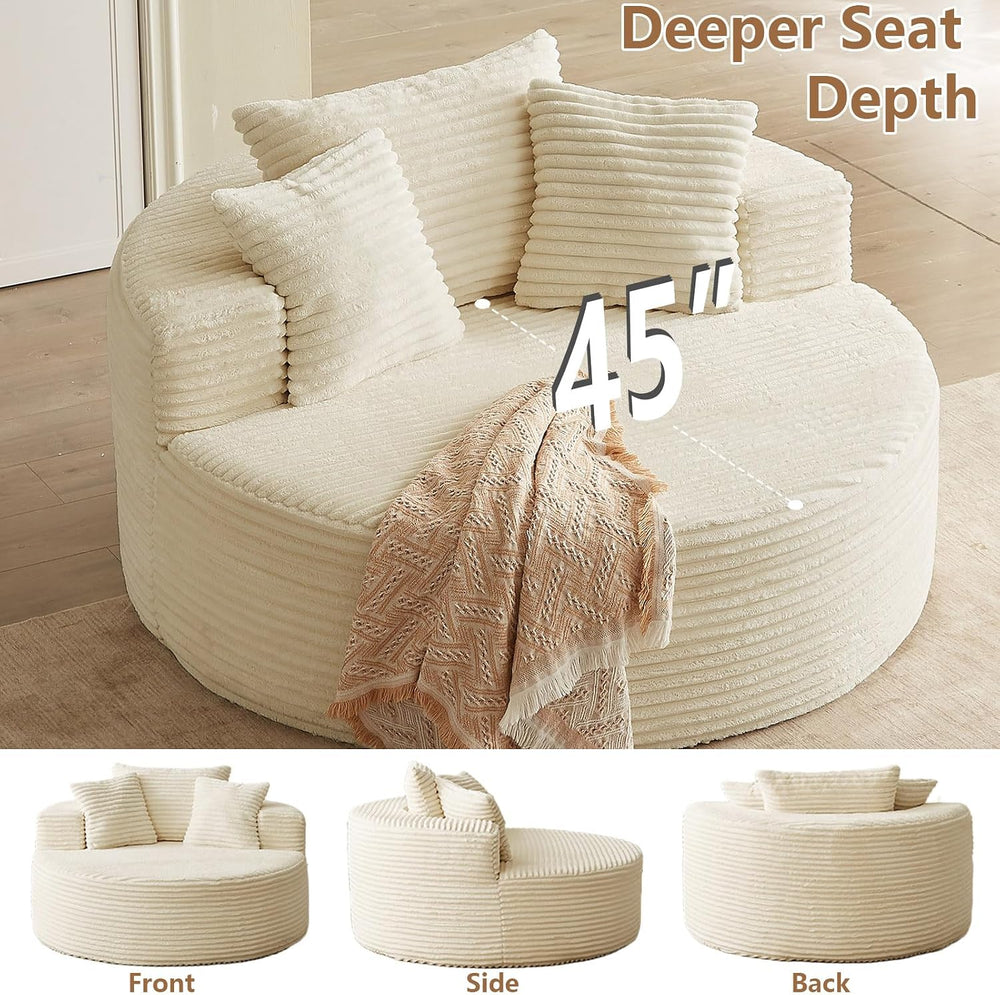 Oversized Round Chair Lounge Chaise Indoor, Upholstered Corduroy Deep Seat Cl...