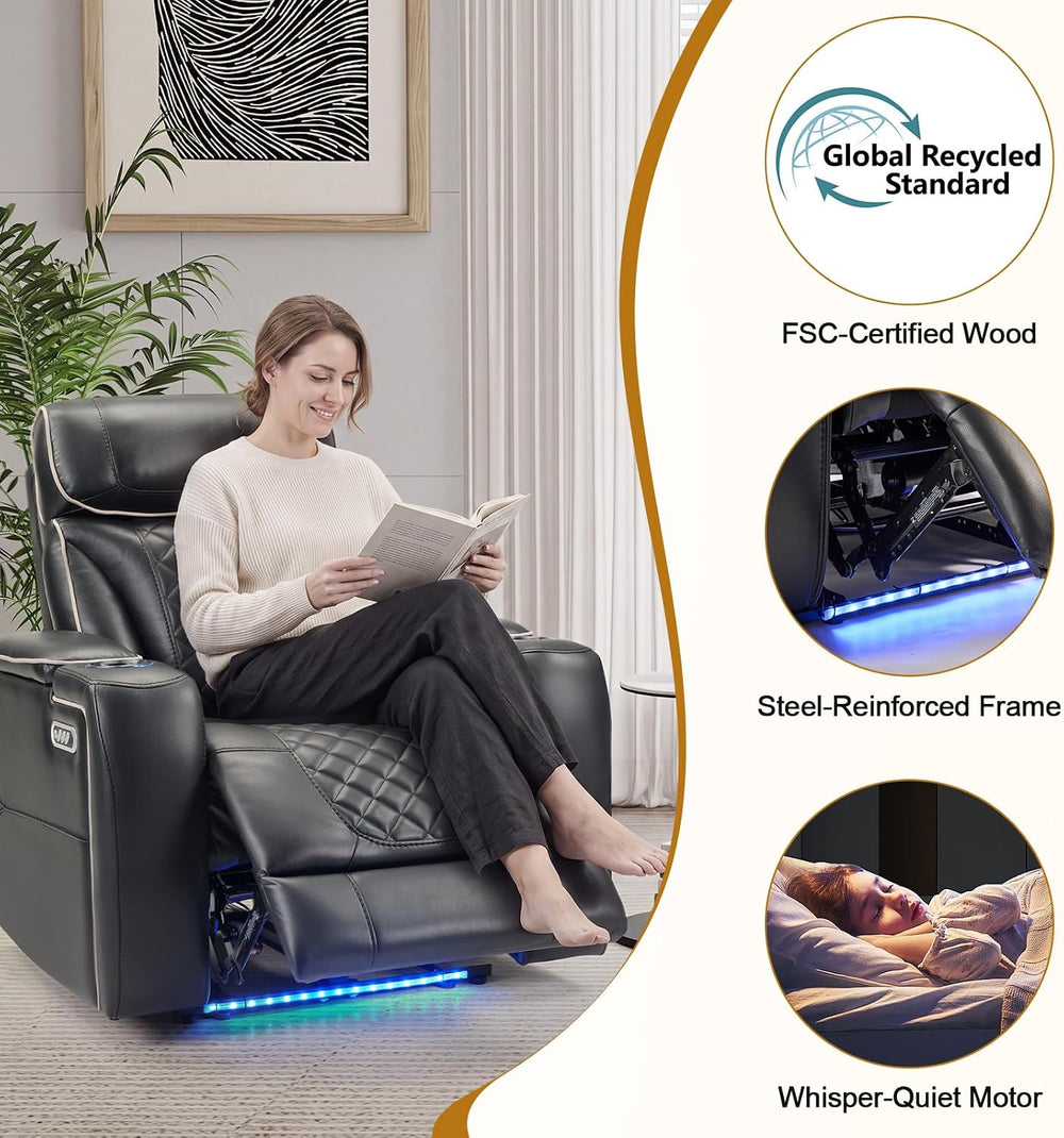 ANJ Dual Motor Power Recliner Set of 7 with Adjustable Headrest & LED Lig...