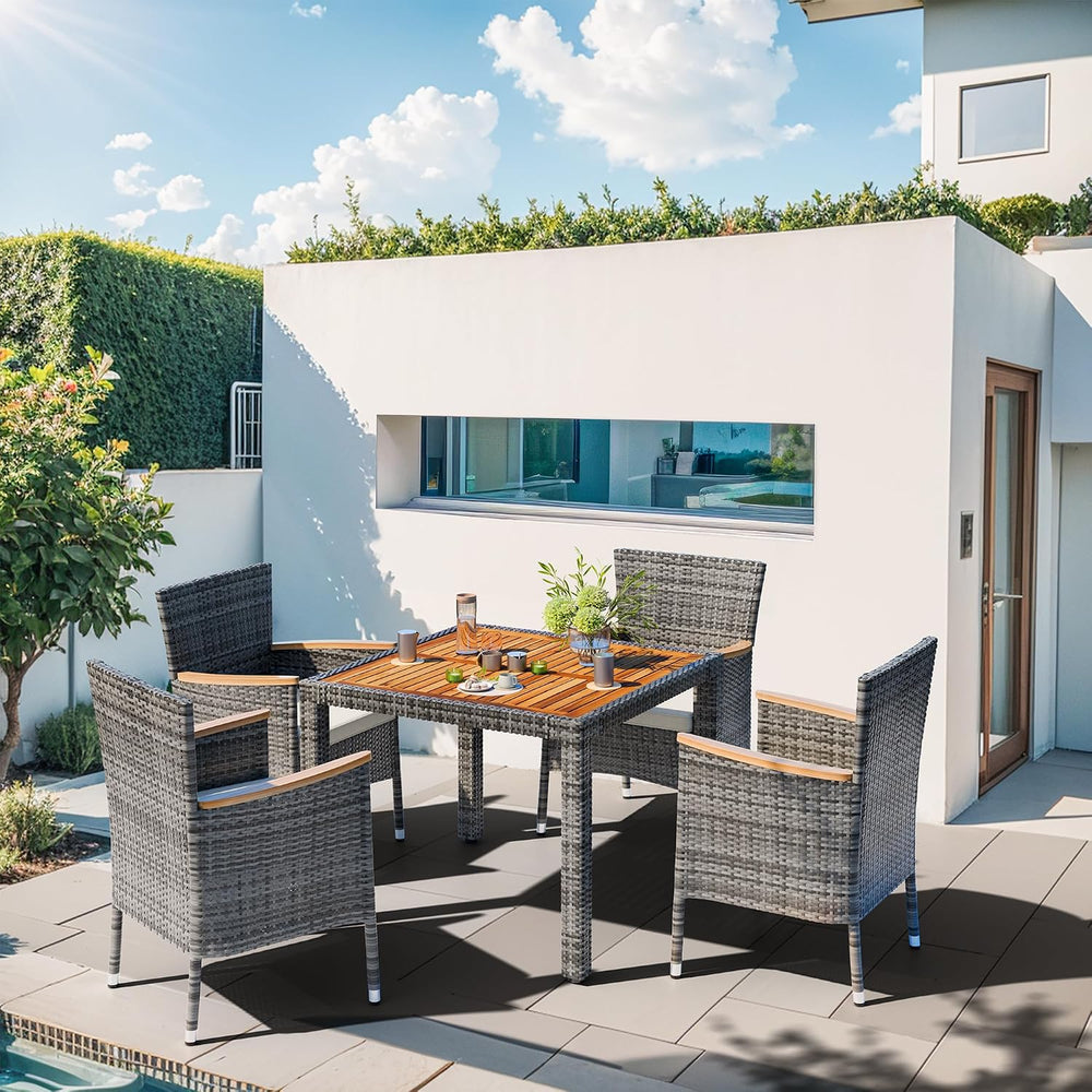 Shintenchi 5 Piece Patio Dining Set, Wicker Patio Conversation Set with Woode...
