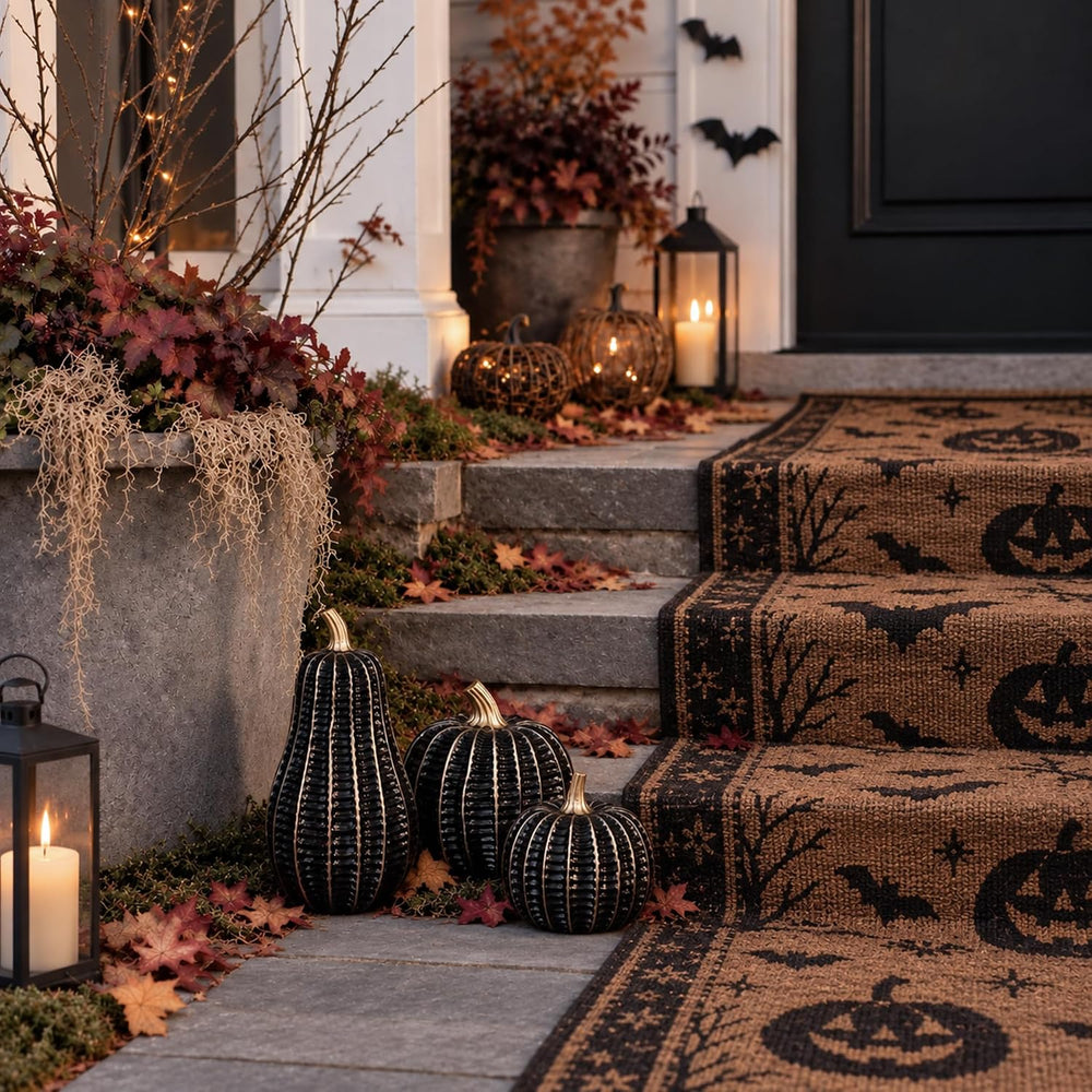 Parsin 3 Pcs Black & Gold Resin Pumpkin Decorations for Fall and Halloween