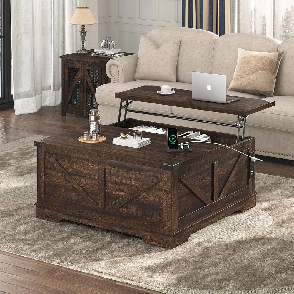 Hlivelood 40” Large Farmhouse Lift Top Coffee Table with Power Outlets and La...